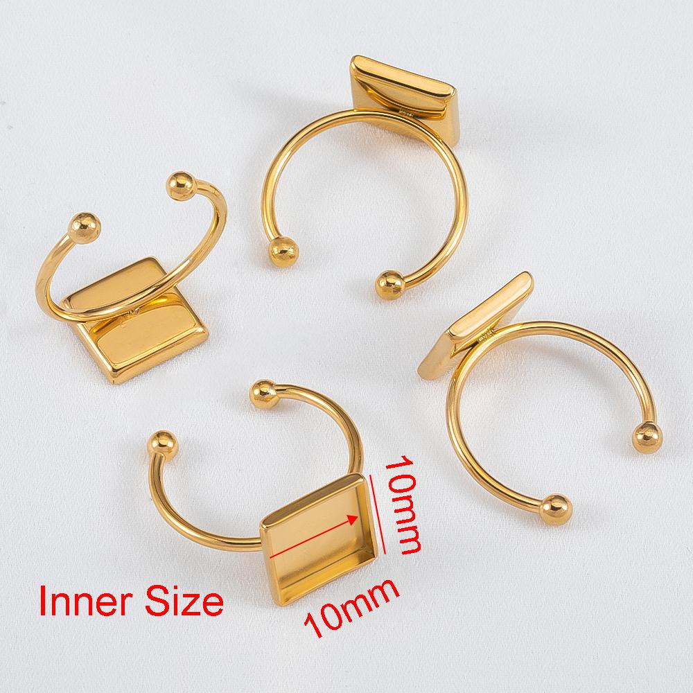 10pcs Adjustable Open Finger Ring Setting Stainless Steel 4mm 8mm 12mm Round Blank Ring Base Bezel Cabochon DIY Jewelry Making