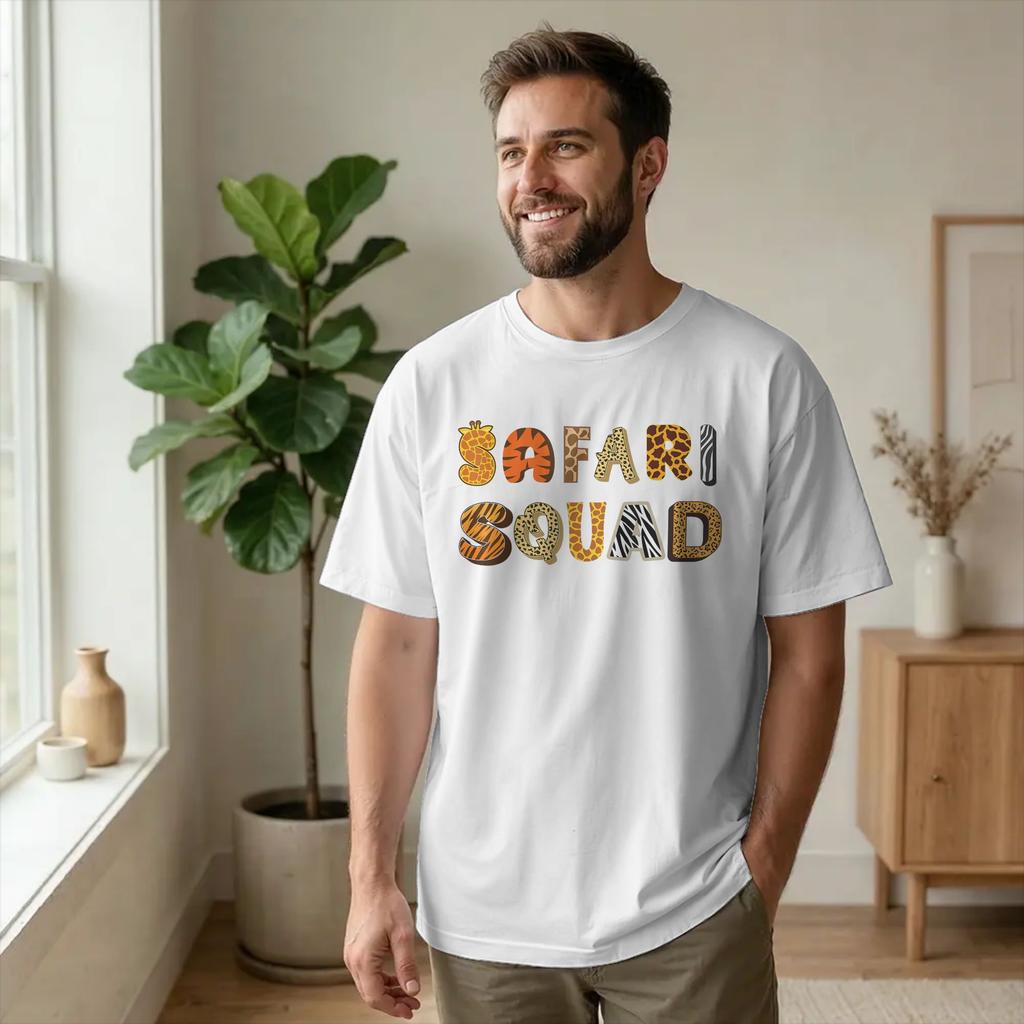 Men Safari Squad Jungle Animal Zoo T Shirt Adventure Crew Cotton Tops Novelty Short Sleeve Roun