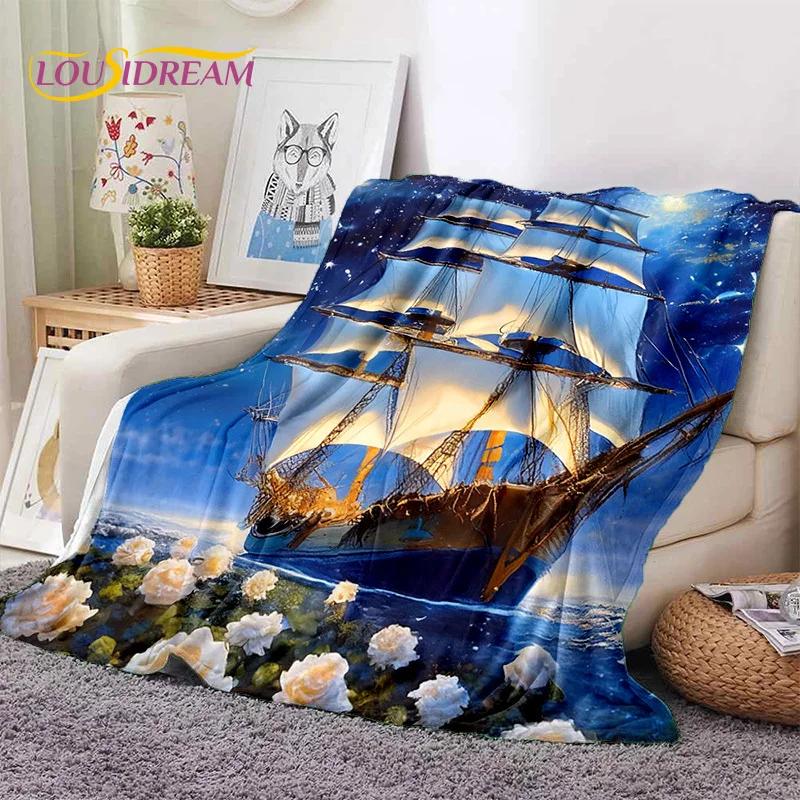 Ancient Pirate Ship Boat,Barque,Sailboa Soft Flannel Blanket,Throw Blanket Comfortable Blanket for Picnic Beds Sofa Home Bedroom