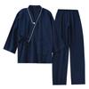 GREATCALL Long Sleeve Double Top and Bottom Japanese Jinbei Loose Perfect for Hospital or As Loungewear Men's Pajamas, Gauze, 100% Cotton, Set, Style,