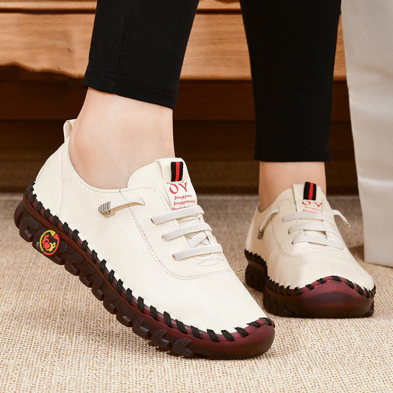 New Spring Casual Women Shoes Platform Loafers  Lace Up Leather Flats Slip-On Mom Shoe