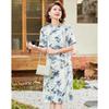 Elegante Zomer Chinese Qipao Print Jurk met Korte Mouwen