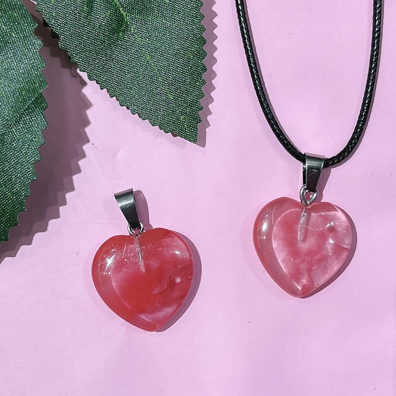 Natural Crystal Agate Heart Pendant Sweater Chain, 20mm Gemstone.