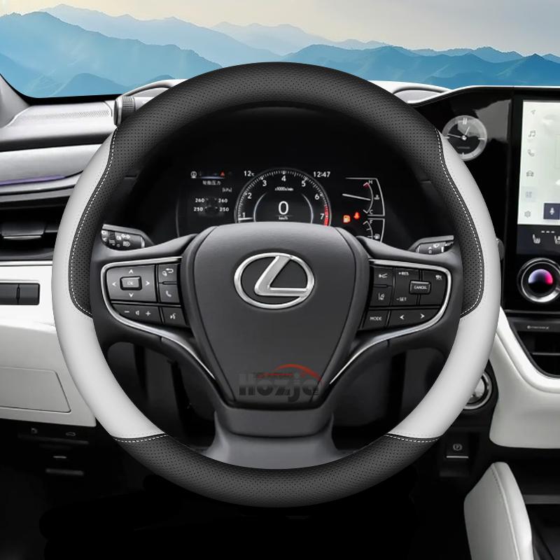 37-38cm Nappa Leather Two-tone Sporty Car Steering Wheel Cover Fits Lexus RX ES LX GX LS TX GS Car Interior Accessories