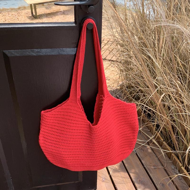 Polyester Strick-Tragetasche im koreanischen Stil für Damen, gewebte Schulter-Strandtasche