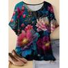Damski T-shirt z wzorem zwierzęcym i kwiatowym, casualowa moda, wygodny, krótki rękaw, oversize, okrągły dekolt