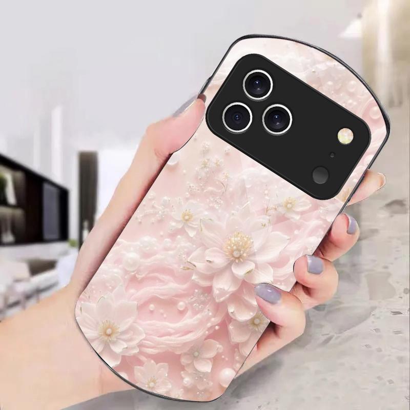 Beautiful white flowers For iPhone 17 Air 16 15 14 Pro 13 Plus 12 mini 11 Pro Max XR X 7 8 Elliptical Tempered Glass Phone Case