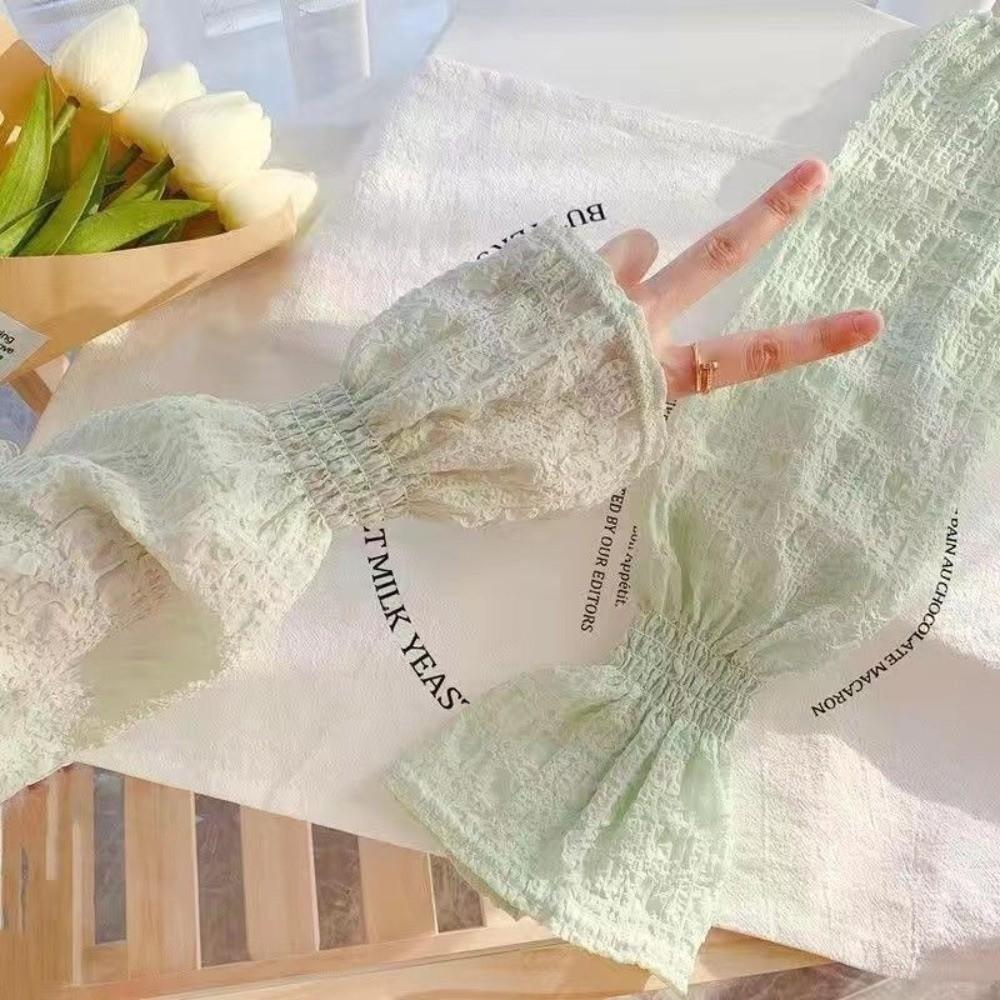 Lace Mesh Arm Sleeve Solid Color Fingerless Gloves Fashion Sun Protection Sleeves Driving