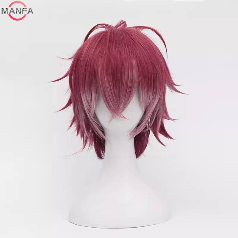 Anime Sakamaki Ayato Dark Red Mix Short Cosplay Wig Heat Resistant Synthetic Hair Wigs + Wig Cap