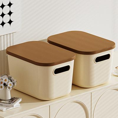 Storage Box with Lid Handle Hole Large Capacity Stackable Dustproof Makeup Toys Sundry Storage Basket Home Office Desktop Organization Container