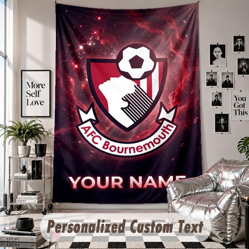 Custom Tapestry Wall Hanging, Bournemouth Football Personalized Name Text Home Wall Decor