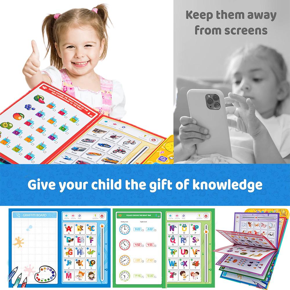 NEW Kids' English Learning Intelligence Touch Book, Early Education Knowledge with Sound Function, Reusable Pen, Birthdays Gift