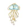 Women Brooch Blue Faux Crystal Jellyfish Shape Lapel Pin Suits Coats Bags Scarves Badge Versatile Accessory