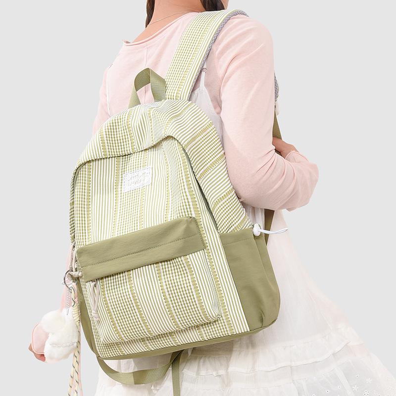 Schoolbag1011 spring new Japanese girl heart plaid backpack lightweight large-capacity student schoolbag cute backpack