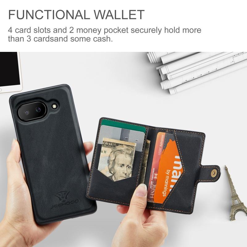Luxury Leather Magnetic Case For Google Pixel 9 Pro XL 7Pro 8Pro 8A 7A 6A 2 In 1 Removable Wallet Card Slots Kickstand Cover