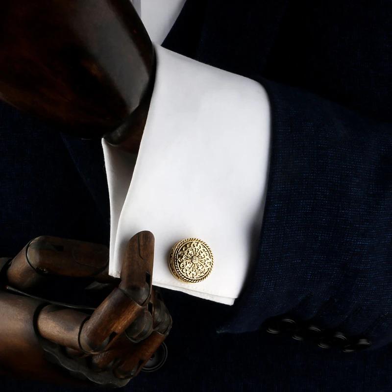 Carved Antique Gold Silver-color Greek Royal Pattern Cufflinks Banquet Suit Shirt French Cuff Links High-end Men's Jewelry Gifts