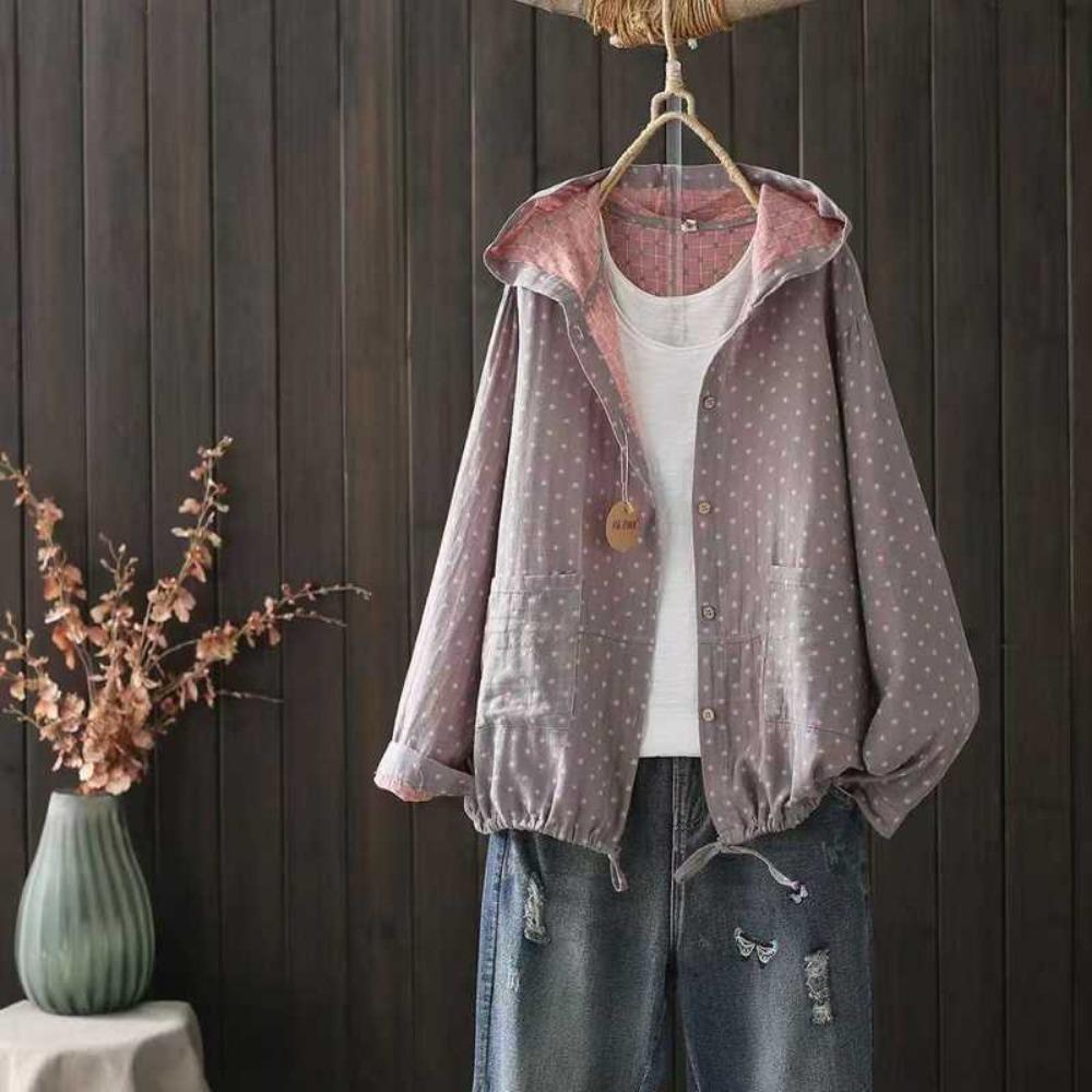 Large Size Blouses for Women Autumn Spring Hooded Long Sleeve Single-breasted Shirts Adjustable Women's Clothing