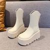 Fashion 9CM Punk Chunky Platform Motorcycle Boots Women Thick Bottom Non Slip Combat Booties Woman Black White Leather Ankle Botas Mujer