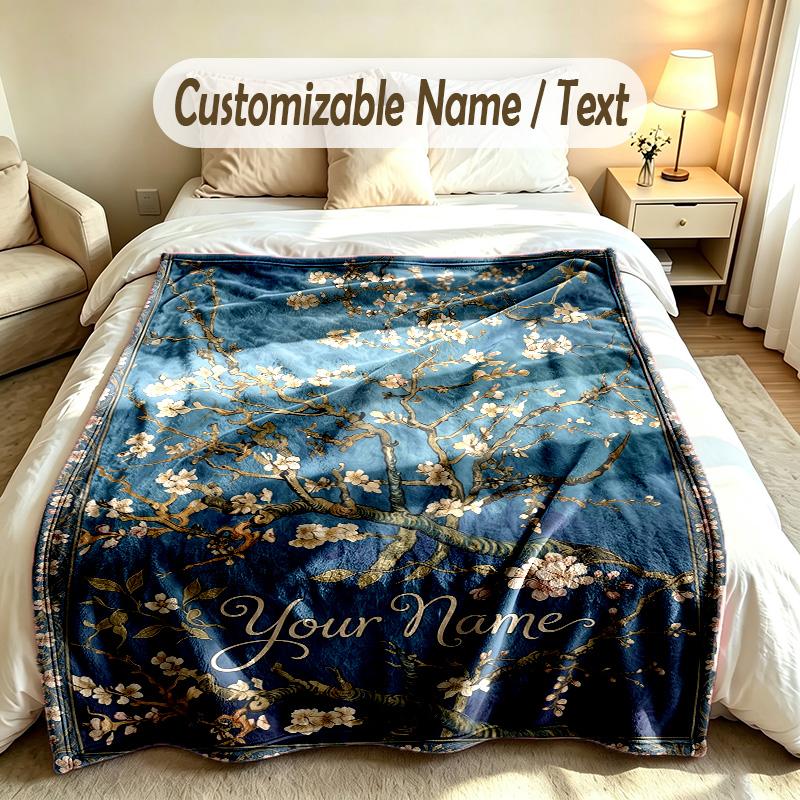 Temă Grădină Florală Pătură Moale Personalizată cu Numele Clientului Imprimare Text Pătură Caldă Decor Cameră de Zi Canapea Casă Dormitor
