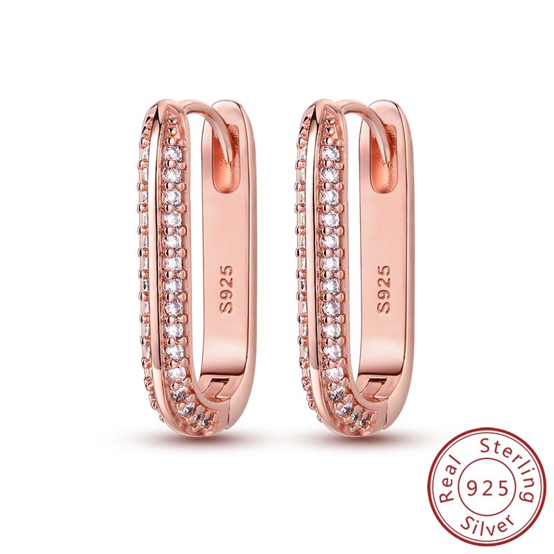 Earrings Original 925 Silver Stud Drop Hoop Earrings Rose Gold for Women Girls Party Wedding Birthday Jewelry Gift