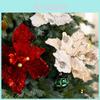 Christmas Plush Glitter Flower Decor With Faux Floral For Holiday Celebration