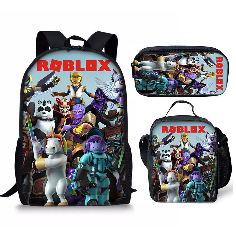 New Roblox Student School Bag Roblox Digital Printing Backpack Three-piece Set Lunch Bag Pencil Case