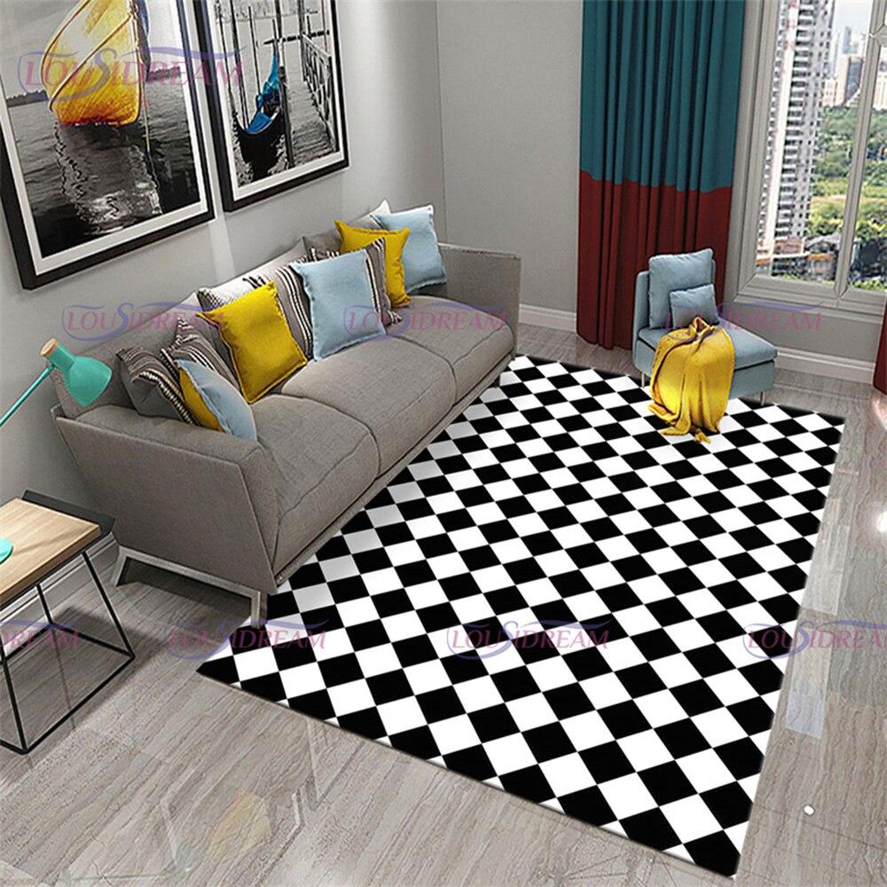 Moroccan Style Black and White Checkerboard Plaid Carpet Living Room Bedroom Rug Modern 3d Geometry Entry Door Mats Home Decor