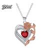 Heart Rose Necklace And Women Faux Gem Red Pendant Jewelry