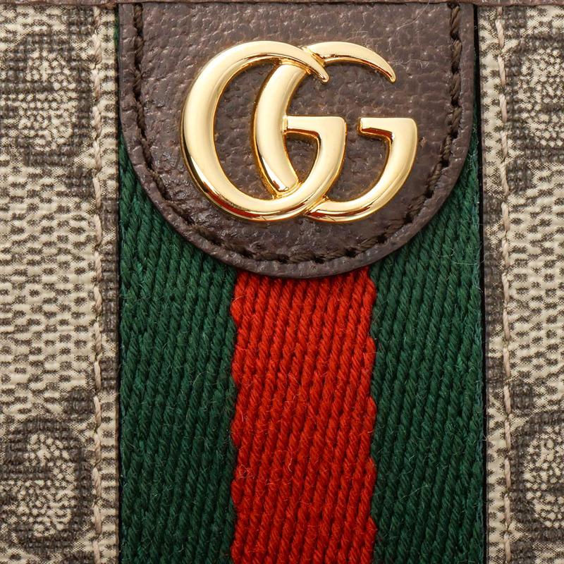 Gucci Ophidia Presbyopia Logo Striped Web Canvas Patch Leather Card Holder Card Holder Unisex Couple Style Ebony/Brown