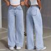 Women High Waist Straight Leg Jeans Vintage Washed Denim Pants Casual Loose Wide Trousers For Spring Daily Outfits