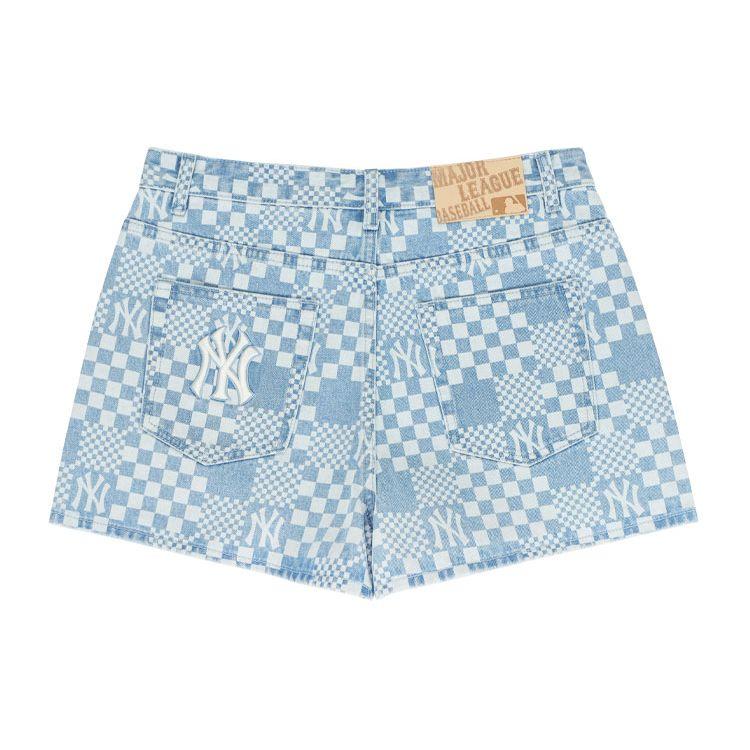 MLB New York Yankees Checkered Print Denim Shorts Women Shorts Light-Blue 3FDPM0323-50BLL