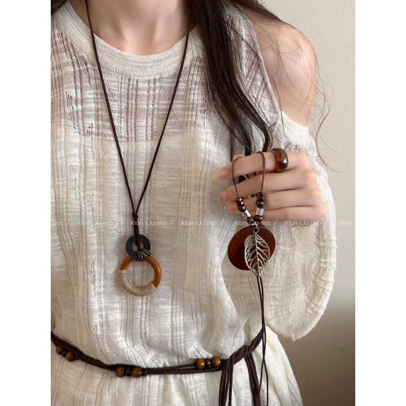 Nuova Collana Anello Zen Cinese per Donna Nuova Retro Stile Cinese Ciondolo Lungo Catena per Maglione Accessori Versatili
