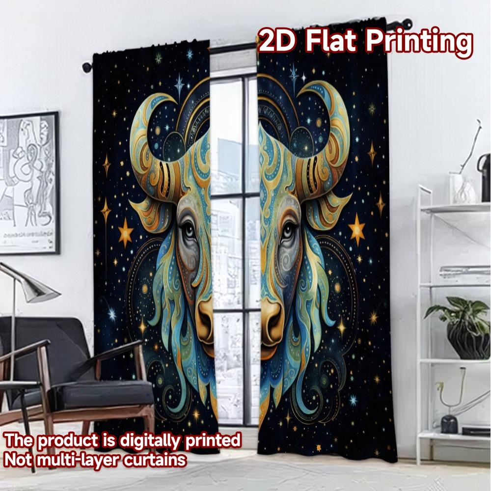 2D FLAT PRINTING 2pcs Curtains (Without Rod) Zodiac Taurus Starry Artwork Chic Curtain Cloth Machine Washable Fabric Curtains