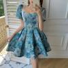 Summer Latest Bow Short-sleeved Waist Puffy Dress for Women