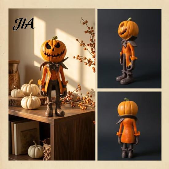 Indoor Outdoor Decoration Resin Pumpkin Man Ornament, Handcrafted Desktop Figurine, Creative Small Halloween Gift Statues for Home Office Living Room