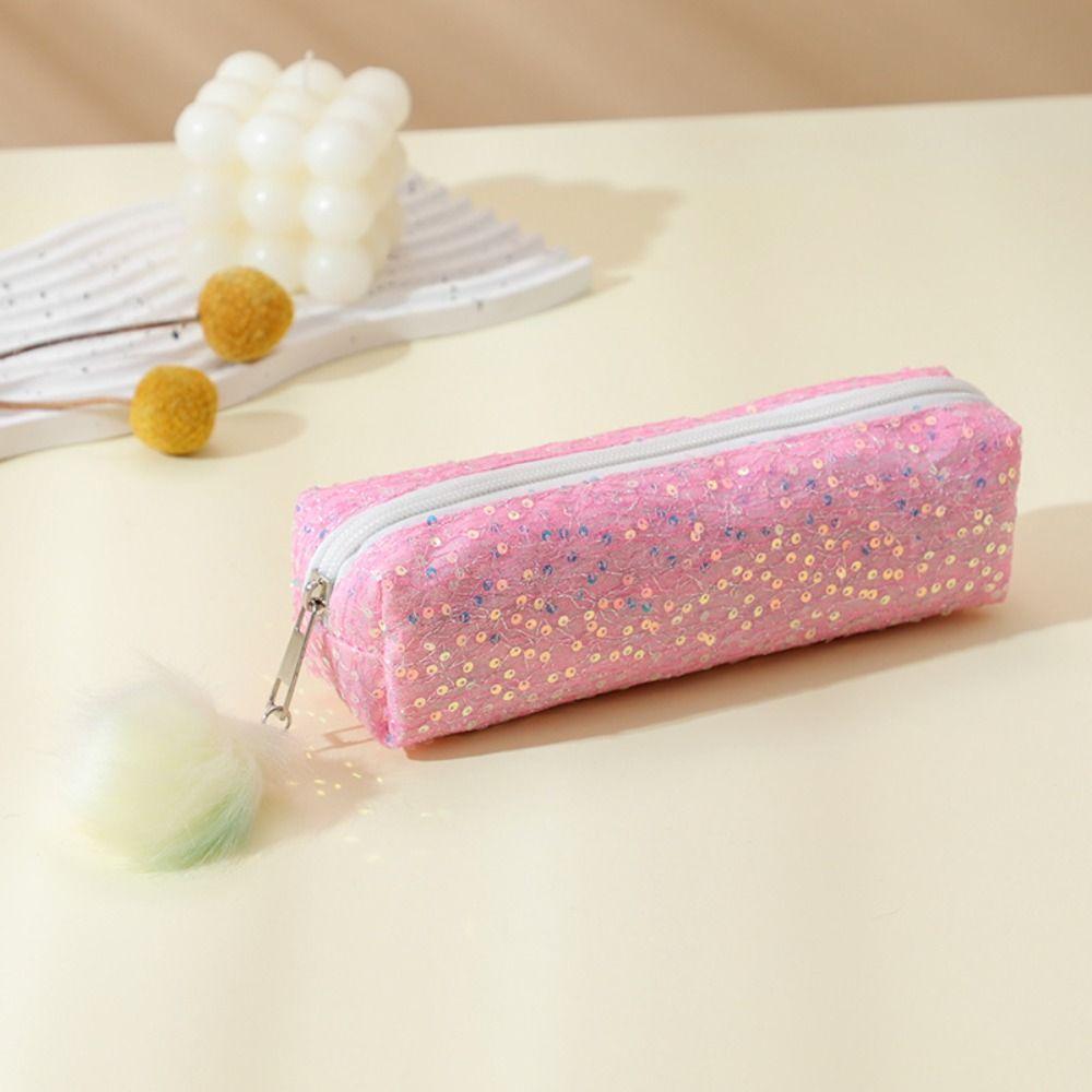 Large Capacity Sparkle Pen Bag Glitter Pencil Storage Case Portable Cosmetic Organizer Stationery