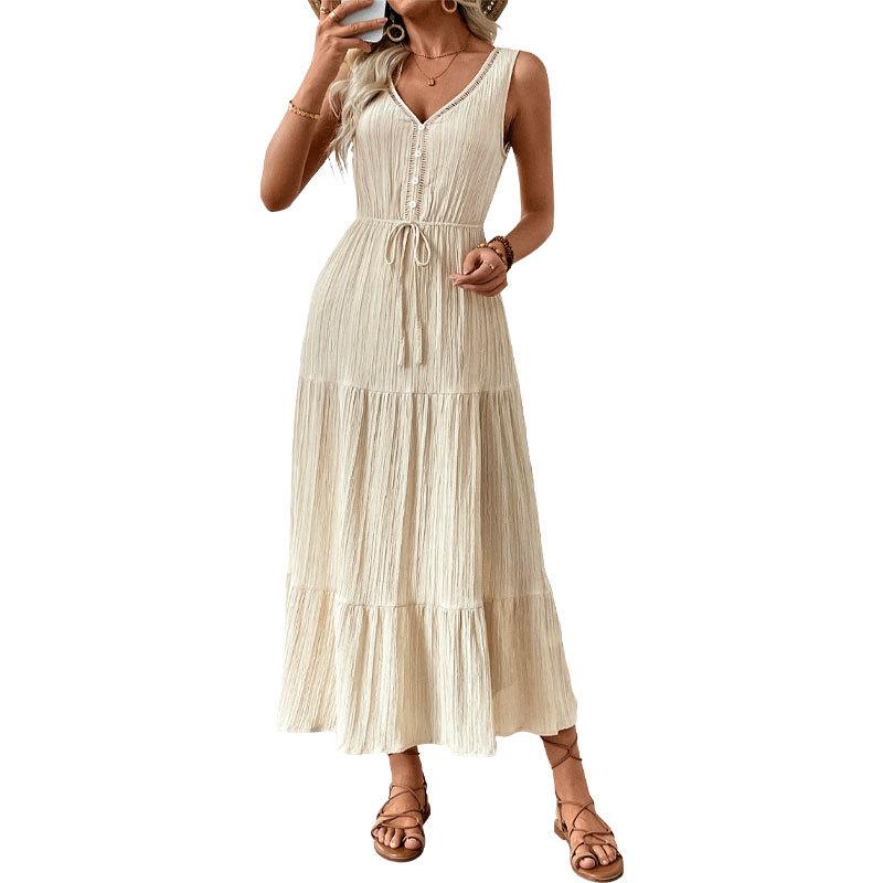 Damen Lässiges Urlaubs-Sommer-Texturiertes Ärmelloses Strandkleid