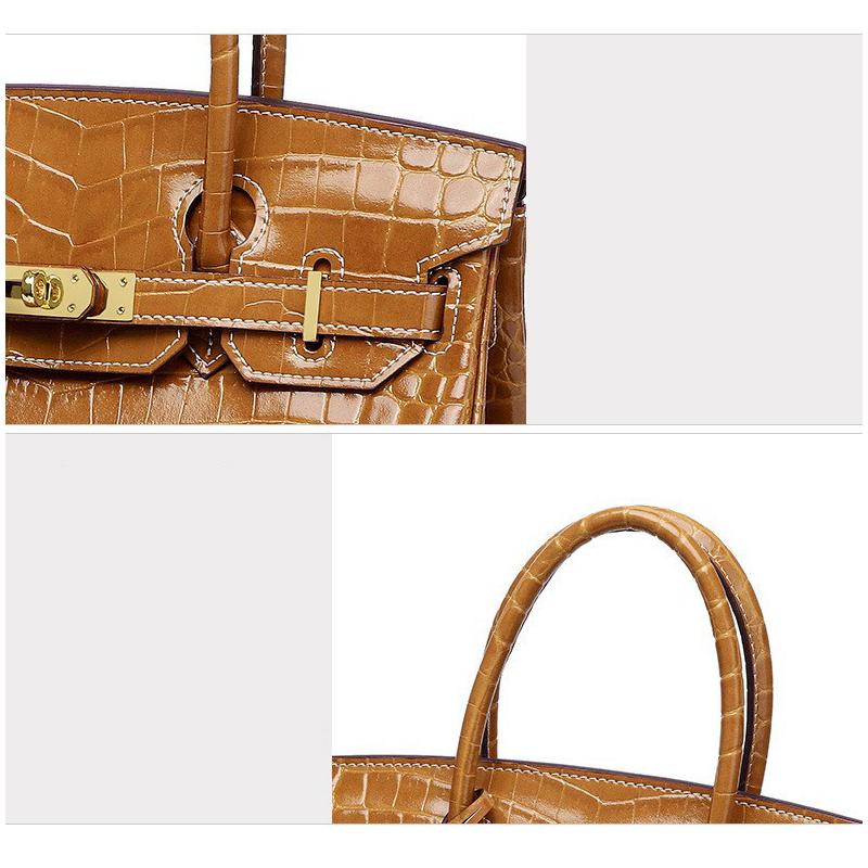 Nuova Borsa a Mano da Donna in Pelle di Mucca con Texture Coccodrillo Vera Pelle Manico Superiore Borsa Moda a Spalla Crossbody per Uso Quotidiano - SENZA LOGO