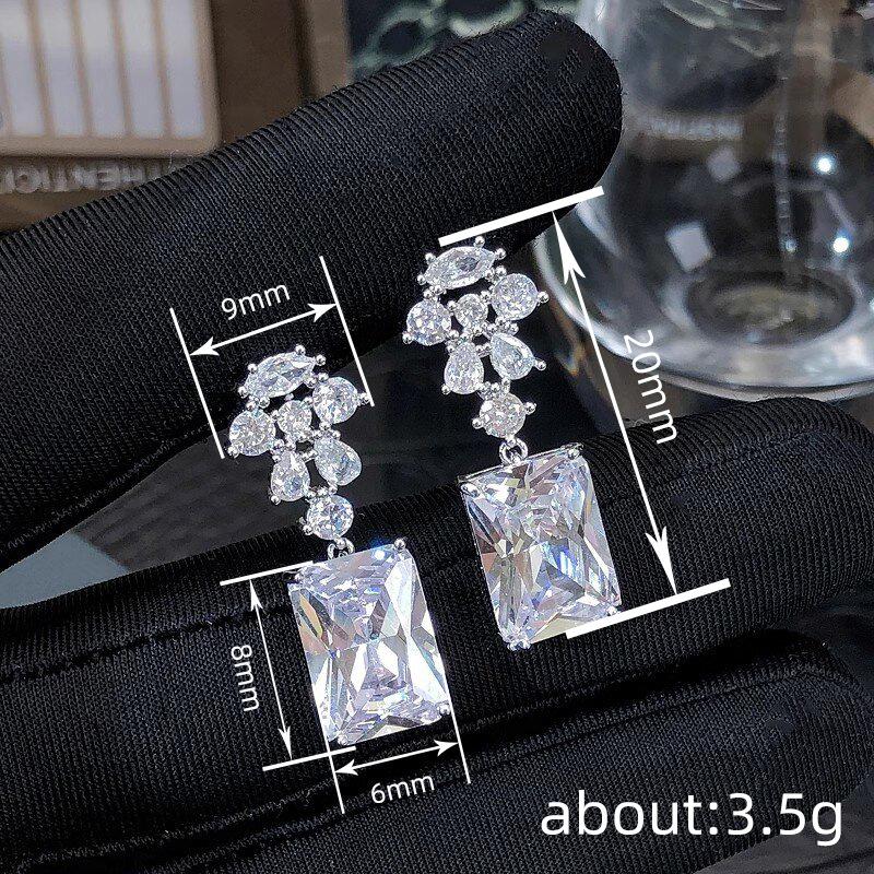 Wedding Luxury Light Luxury Earrings for Women, Micro-inlaid Zircon Shiny Jewelry, High-end Princess Super