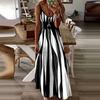 LYRIA Sexy Ärmelloses Kleid Damen Schwarz Weiß Gestreift Bedruckt Lange Kleider Sommer Lässig Urlaubs Partykleid Robe