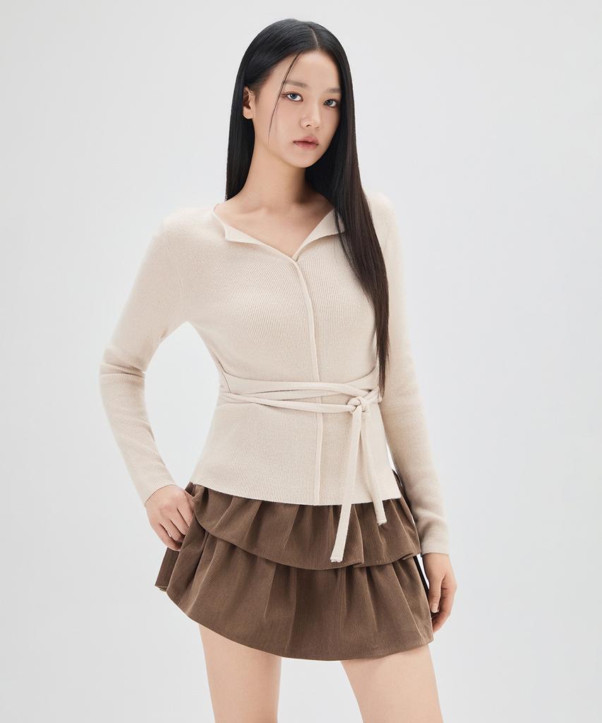 MIXXO Open Collar Ribbed Strap Pullover_Miwkag314T