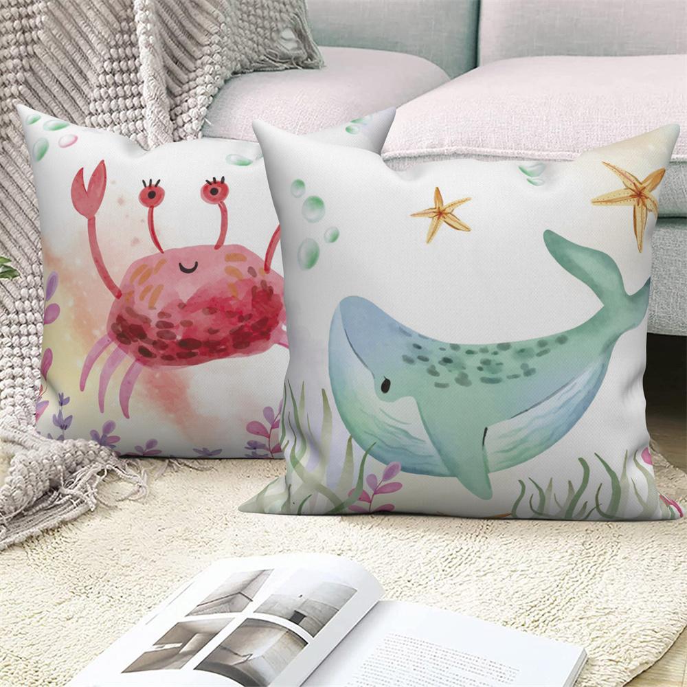 Farmhouse Home Sofa Car Decor Throw Pillow Cover Decorative Sea Animal Cushion Turtle Coral