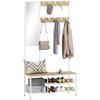 Perchero Zapatero con Espejo 3 Estantes Banco 10 Ganchos Ajustables Estilo Moderno para Recibidor 98x34x186 cm Natural
