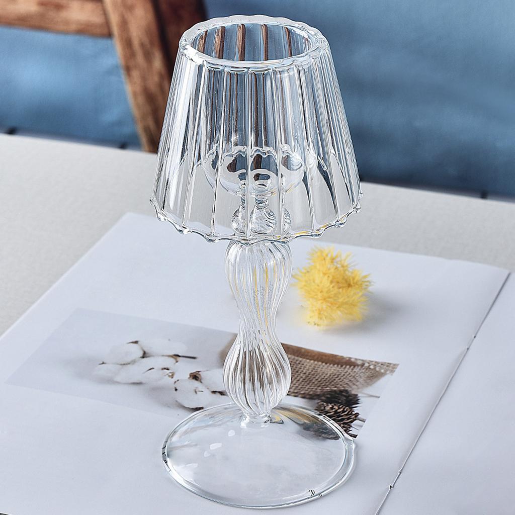 (Vertical Stripe) Transparent Glass Table Lamp Shaped Candlestick, Creative Wedding and Home Decor Ornament
