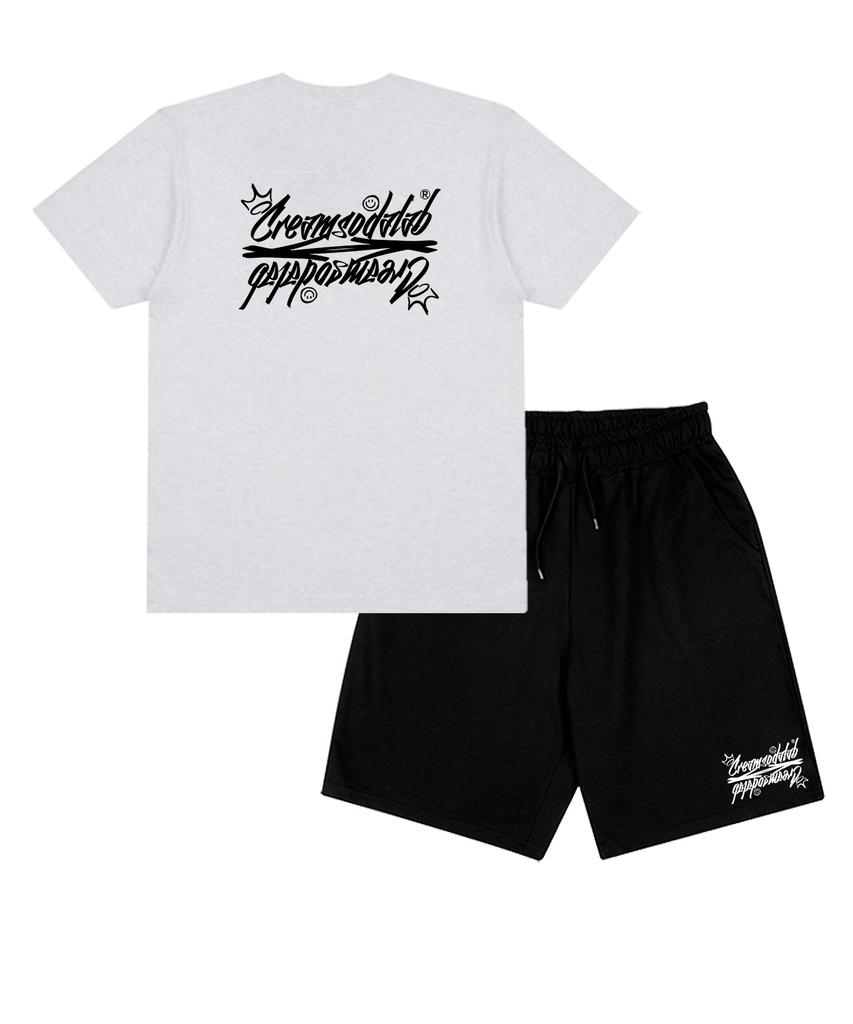 CREAM SODA LAB [2Pack] Crsdel Lettering Short Sleeve Shorts Set (Type B)