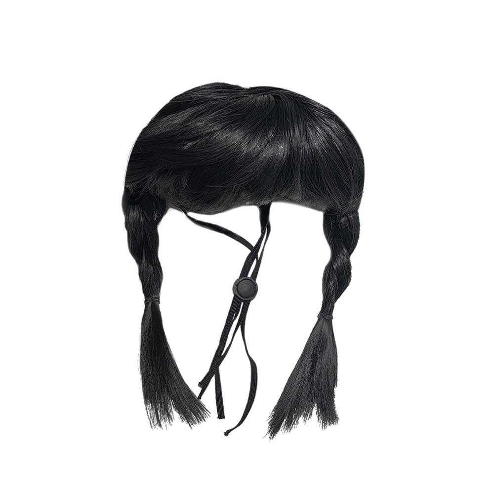 Black Double Ponytail Pet Hairpiece Elastic Strap Cosplay Wig Photo Prop Pet Wig Party Dress Up