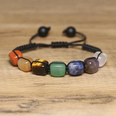 7 Chakra Vierkante Kralen Armband – Verstelbare Boho Helende Sieraden, Balans Bescherming Cadeau voor Mannen Vrouwen