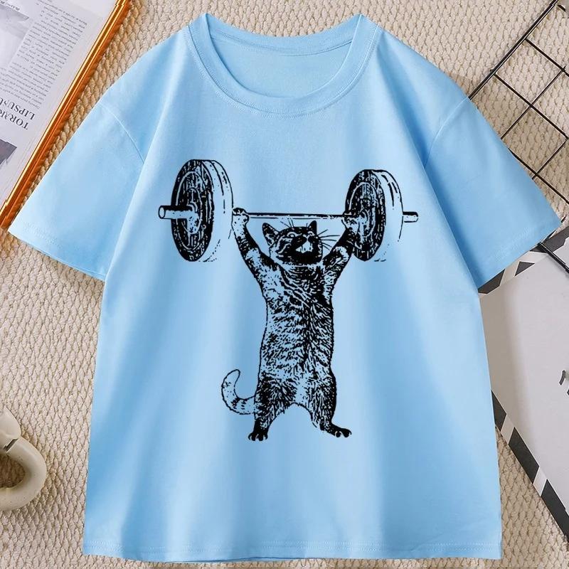 Rolig Katt Gym T-shirt Unisex Unisex Katt Träning T-shirt Vintage Gym T-shirt Vardaglig Rund Hals Kortärmad T-shirt Streetwear