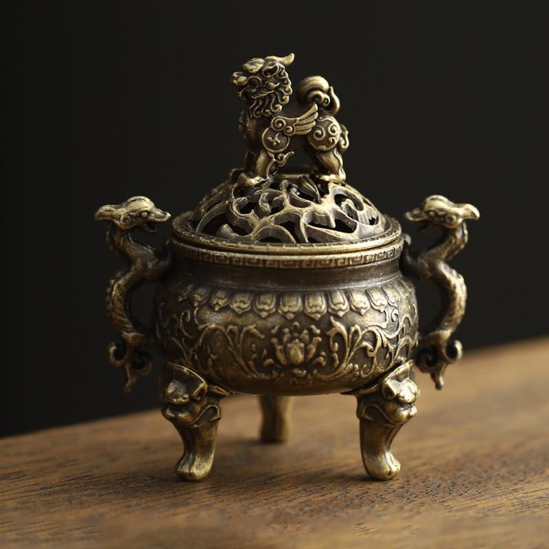 Suport pentru bețișoare arzător de tămâie din aliaj vintage cu trei picioare, golit, mini arzător de tămâie santal, decorațiune pentru casă