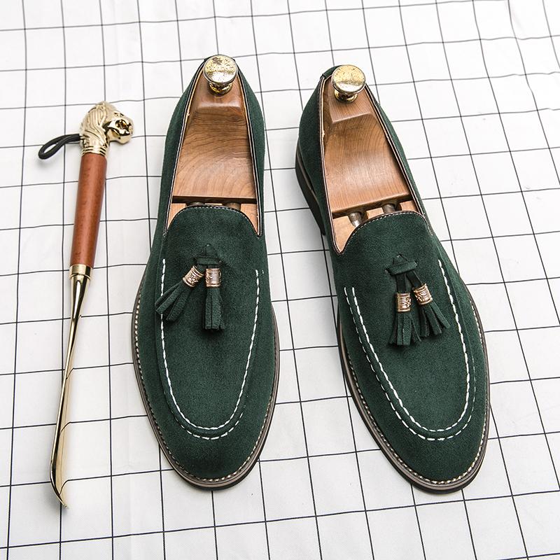 Fashion Luxury Designer Men Suede Tassels Blue Green Oxford Brogue Shoes Moccasins Wedding Prom Homecoming Party Footwear Zapatos Hombre